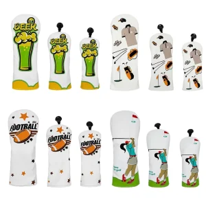 PU Leather Water Resistant Golf Driver Head Covers with Elastic Self-Fixing Closure Custom Golf Club Head Covers