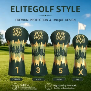 PU Leather Waterproof Golf Head Covers Premium Forest style Golf Club Covers Factory Custom logo Golf Headcovers