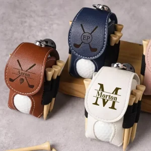 PU Mini Golf Ball Bag Custom Name Elastic Band Golf Tees Holder Christmas Gift Sports Golf Keychain Unique Men Accessories
