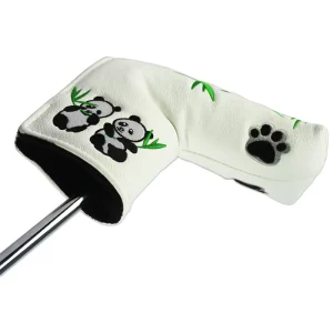 Panda Bamboo Design Golf Putter Cover Embroidered Club Cover Magnetic Closure with Velvet Lining Golf Club Cover