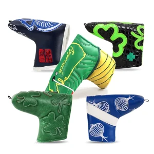 Patch Embroidery Clover Golf Accessories Gift Blade Putter Golf Club Headcover Black Leather Magnetic Golf Accessories