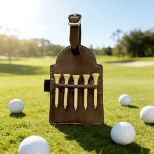 Personaliza Laserable Engraved Leatherette Golf Tee Holder Custom PU Leather Golf Tee Tag with Five Tee