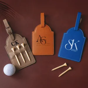 Personalized Blank Laserable Leatherette Golf Tag With Tee Holder Bulk Custom Engraved Golf Bag Tags Groomsmen Gift