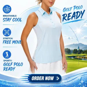 Personalized Customized UPF 50+ Quick Dry Eco Friendly Polo Neck Button up Sleeveless Tank Tops Women’s Golf Shirt