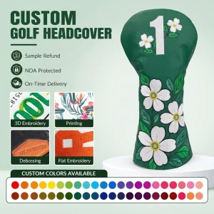 Personalized Embroidered Floral Golf Headcovers PU Leather Golf Head Cover Plush Inner Lining Golf Driver Headcover