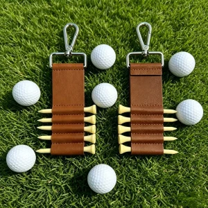 Personalized Golf Bag Tee Laserable Engraved Leatherette Golf Tee Holder Custom PU Leather Golf Tee Tag with Five Tee