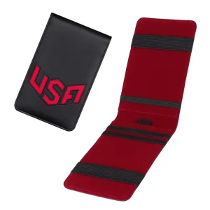 Personalized Golf Scorecard Holder Black USA Embroidery PU Leather with Pen and Yardage Book Cover