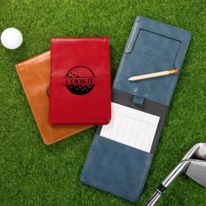 Personalized Golf Scorecard Holder Waterproof PU Leather Yardage Book Sleeve Elastic Band Pen Holder Christmas Gift for Golfers