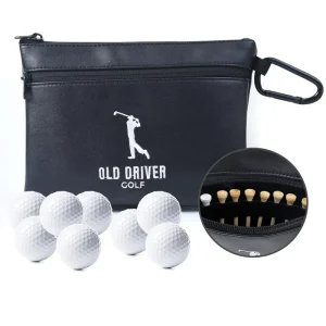 Personalized PU Leather Golf Ball Storage Sack Custom Embroidery Logo Travel Golf Gear Utility Pouch Mini Golf Valuables Bag