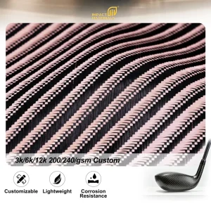 Pink Black 3K 240gsm Diagonal Jacquard Carbon Aramid Hybrid Fabric Woven Composite Cloth for Golf Club Shaft