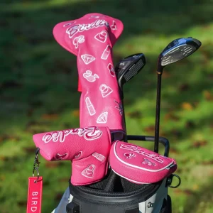 Pink PU Leather Birdie Embroidered Golf Head Cover for Wood, Driver, Mallet, and Blade Putter Clubs