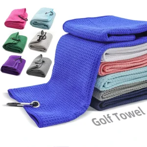 Plaid Style Multi-color Can Choose Absorption Polyester Microfiber Waffle Towel Cleaning Golf Ball Accessories Towels with Hook