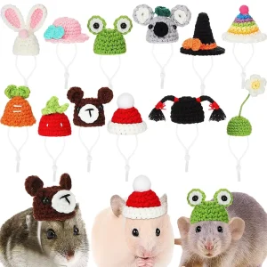 Plush Knitted Handmade Animal Pattern Hamster Hat Mini Small Pet Head Cover All Seasons