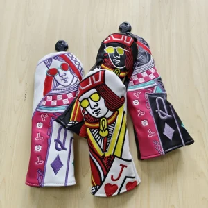 Poker Jack Queen 3D Embroidery Waterproof Magnetic Closure Golf Headcovers PU Leather Driver Fairway Hybrid Wood