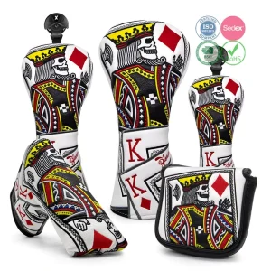 Poker Theme Golf Headcovers PU Leather Customizable Printed Pattern