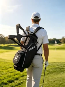 Polyester Fiber Golf Rack Bag Zipper Closure Lightweight and Durable Reinforced Base Adjustable Golf Course and Cart Strap