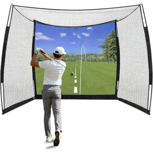 Portable 10x8x5ft Nylon Golf Practice Net Swing Training Net with Target Curtain Indoor Outdoor