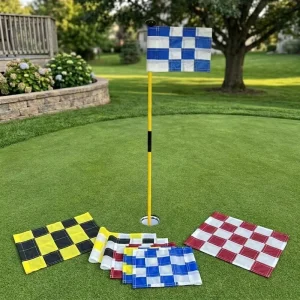 Portable 2 Section Putting Green Flagstick Set with Custom 420D Nylon Checkered Flag and Cup for Backyard Training