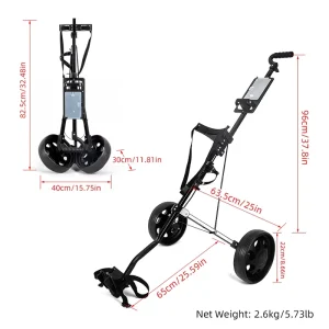 Portable 2 Wheel Golf Trolley Foldable Push Pull Durable Frame Lightweight Design 2.5kg Golf Trolley