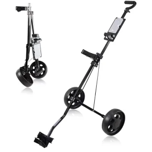 Portable 2-Wheel Golf Trolley Foldable Push Pull Golf Cart Durable Iron Frame Lightweight Design