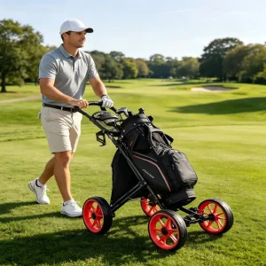 Portable Foldable Golf Cart 4 Wheel Cart with Foot Brake Cup and Umbrella Stand for Golf Course Use