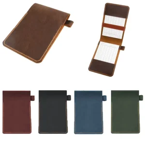 Portable Genuine Score Book Pouch Leather Golf Scorecard Holder with Pen Sleeve Outdoor Yardage Book Holder