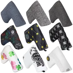 Portable Golf Accessories Magnetic PU Leather Embroidery Golf Headcover Knitted Fabric Putter Cover Head Cover