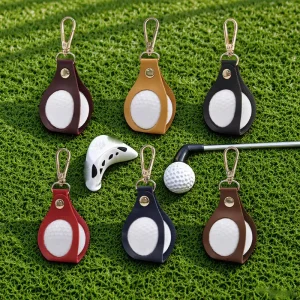 Portable Golf Bag Leather Golf Pouch Golf Ball Bag with Metal Buckle Clip Anti slip Hoop for Balls Outdoor Sports Relaxing