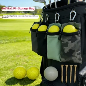 Portable Golf Ball Storage Pouch with Carabiner Zipper Golf Tee Holder Bag Mini Golf Accessory Bag for Golf Cart Bag