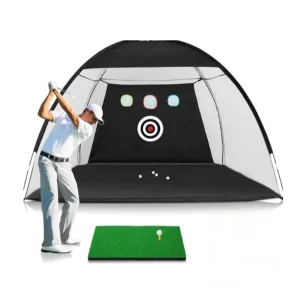 Portable Golf Hitting Aids Net Cage with Target Cloth Golf Swing Practice Net with Mini Mat for Indoor and Outdoor