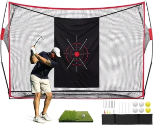 Portable Golf Practice Net Set Indoor and Outdoor Swing Training Equipment with Target and Turf Mat