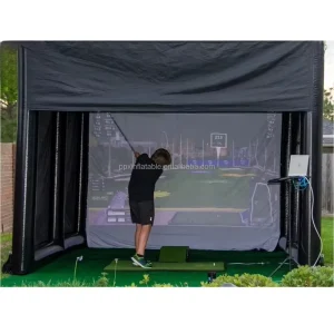 Portable Golf Training Cage Inflatable Golf Simulator Projector Enclosure Shooting Tent With Screen