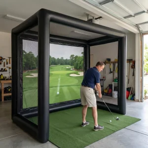 Portable Inflatable Golf Simulator Enclosure Tent with Air Pump for Indoor Outdoor Garage Office Training 1.5(L)x3.5(W)x2.8(H)m