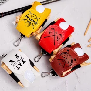 Portable Mini Golf Ball Bag Made of PU Leather with a Holder and a Tee