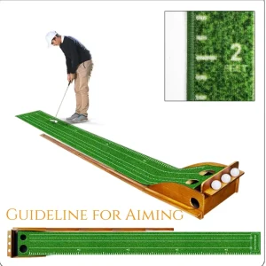 Portable Mini Green Golf Putting Green Mat Automatic Ball Return Retriever Foldable Wood Plastic Base Indoor/Outdoor Training