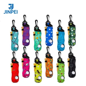 Portable Neoprene Golf Accessories Pouch with Keychain Belt Clip Hook and Tee Holder Soft Golf Ball Carry Bag