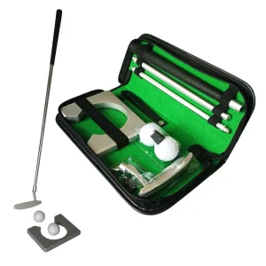 Portable Plastic Golf Putter Training Set with Rubber Grip Putting Green Accessory Practice Tool Kit in Carry Bag