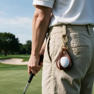 Portable Teardrop PU Leather Golf Ball Storage Case Waist Belt Mount Design Key Clip Outdoor Golf Equipment