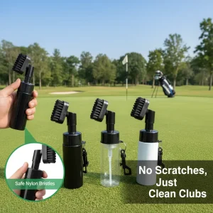 Portable Wool Golf Club Cleaner with Built in Water Bottle and Spray Brush for Groove Cleaning Indoor Outdoor Use