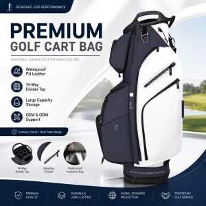 Premium 14 Way Full Length Divider Golf Cart Bag Waterproof PU Leather Large Capacity Durable Professional Club Organizer Bag