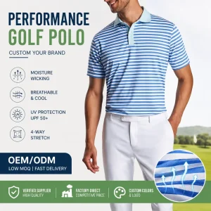 Premium Custom Embroidered Full Sublimation Performance Striped Golf Shirts Polo Athletic Coloured 4 Way Stretch Golf Shirts