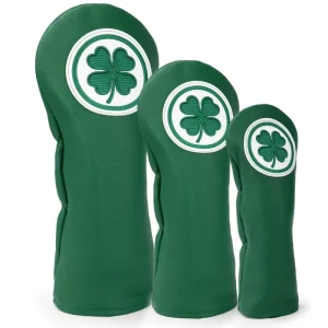 Premium Genuine Leather Golf Club Covers 3Pcs Lucky Clover Golf Head Covers Set Luxury Embroidered Driver Head Cover Golf
