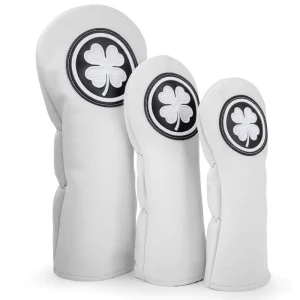 Premium Genuine Leather Golf Club Head Covers Lucky Clover Embroidered Golf Driver Head Cover 3Pcs Protective Golf Headcovers