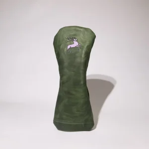 Premium Genuine Leather Green Golf Driver Wood Plush Lining Club Headcovers with Elastic Band