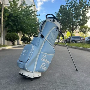 Premium Light Weigh Sky Blue Color Stand Golf Bag OEM Waterproof PU Leather Golf Bag with Embroidered Logo