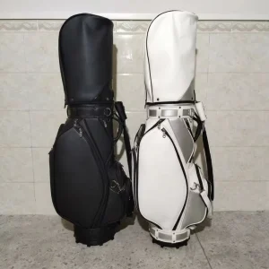Premium PU Golf Cart Bag With Embossed Surface Design Multiple Zipper Pockets Available in Black and White for Storing Full