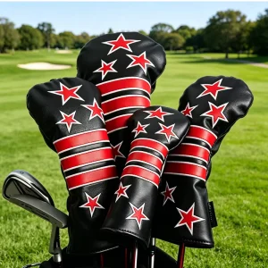 Premium PU Leather Applique OEM Golf Wood Headcover Custom Logo #1 #3 #5 Golf Driver Fairway Hybrid Wood Club Headcovers