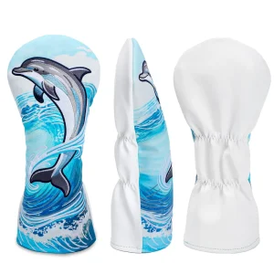 Premium PU Leather Dolphin Embroidery Golf Headcovers Set Custom Logo Golf Fairway Wood Hybrid Club Protective Head Cover