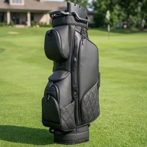 Premium PU Leather Golf Cart Bag with 14-Way Organizer Top Waterproof Luxury Golf Club Bag with Cooler Pocket