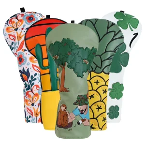 Premium PU Leather Golf Headcover Cactus Plant Golf Accessories Embroidery Print Golf Head Cover